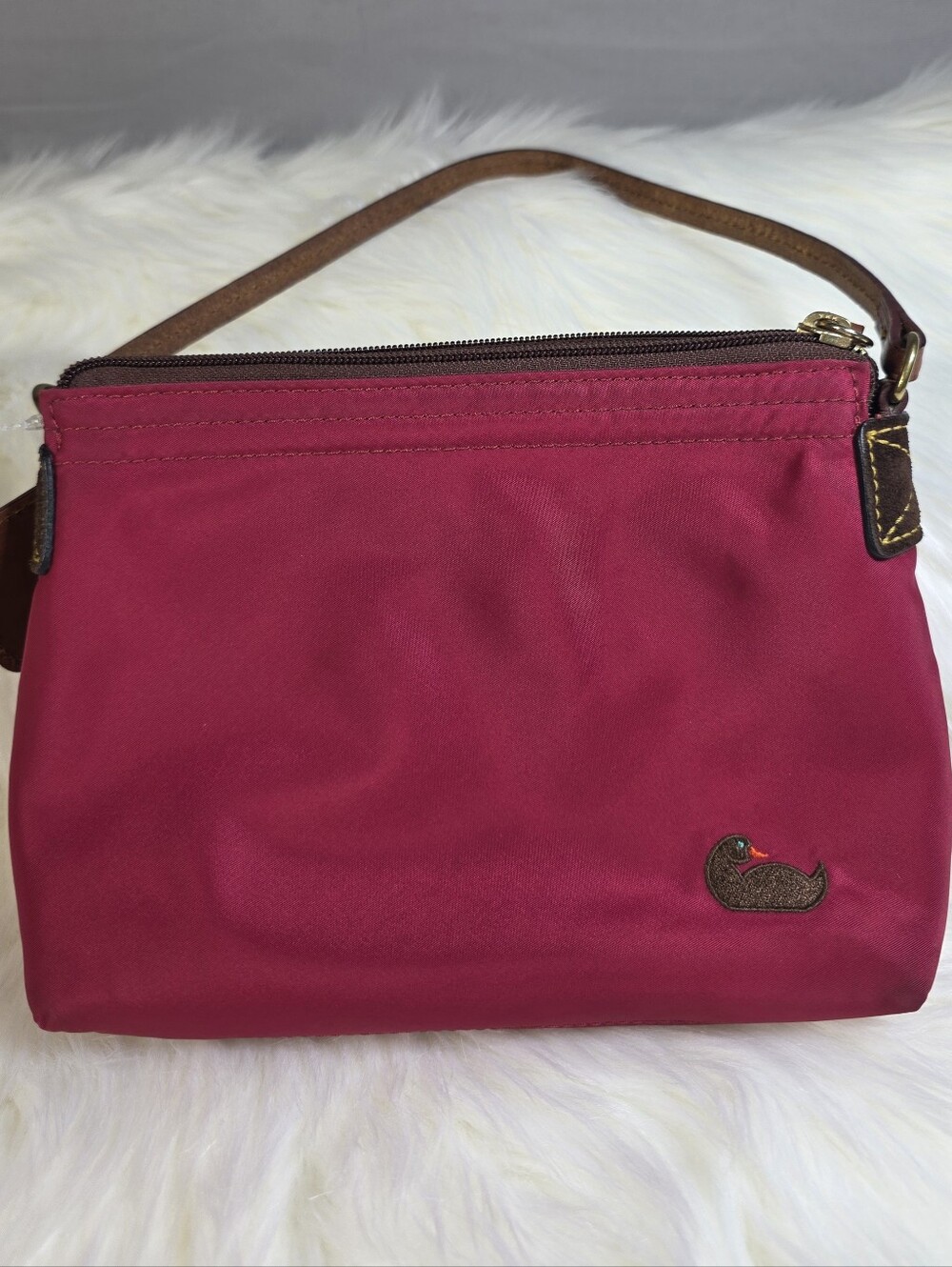 Dooney & Bourke Red Nylon Shoulder Bag Leather Strap